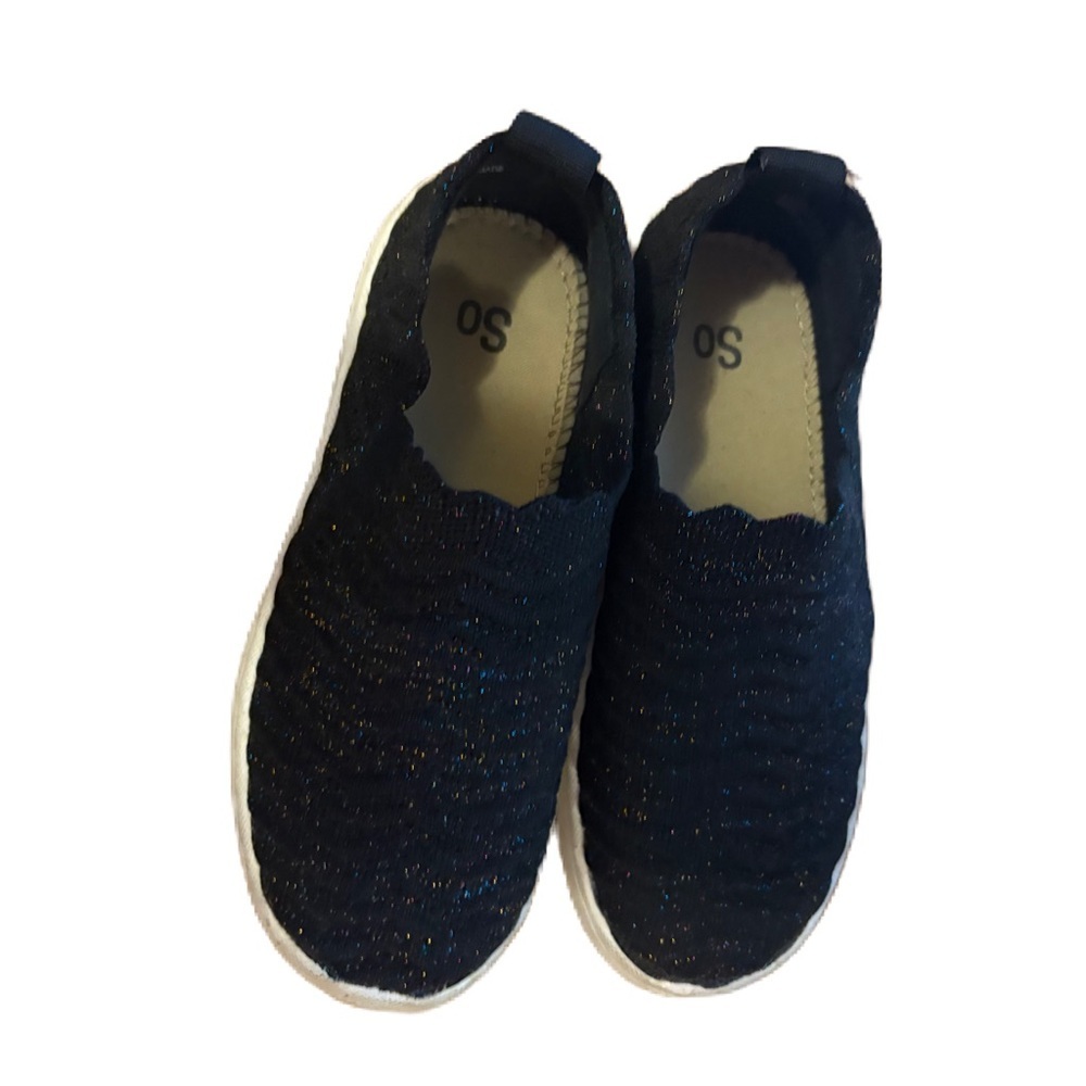 SO Kids Black Glitter Slip-On Knit Sneakers with White Sole
